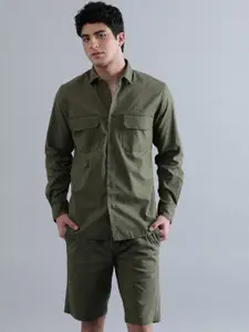 IVOC Men Long Sleeves Pure Cotton Shacket & Shorts Co-Ord Set