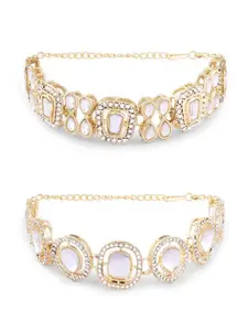 Zaveri Pearls Set of 2 Gold-Plated Austrian Studded Wraparound Bracelets