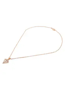 Zaveri Pearls Rose Gold-Plated Cubic Zirconia Studded Diamond Shape Pendant with Chain