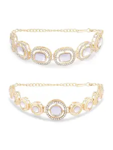 Zaveri Pearls Set of 2 Gold-Plated Austrian Studded Wraparound Bracelets