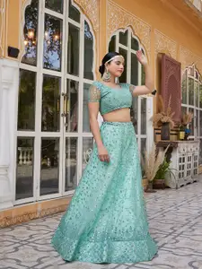 SHOPGARB Embroidered Sequinned Semi-Stitched Lehenga & Unstitched Blouse With Dupatta