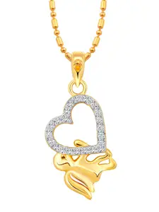 Vighnaharta Set Of 2 Silver-Plated CZ-Stone Studded Heart Shaped Pendants With Chains