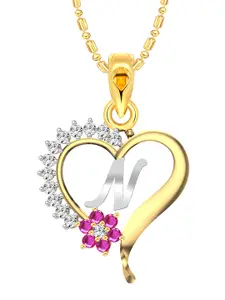 Vighnaharta Set Of 2 Brass-Plated Cubic Zirconia Heart Shaped Pendants with Chains