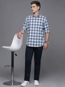 Louis Philippe Sport Linen Cotton Slim Fit Tartan Checks Opaque Casual Shirt