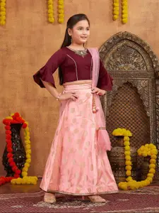 BAESD Girls Embellished Beads & Stones Ready to Wear Lehenga & Choli With Dupatta