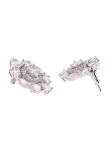 Priyaasi Silver-Plated Floral American Diamond Studs Earrings