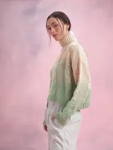 DressBerry Cable Knit Turtle Neck Ombre Effect Pullover