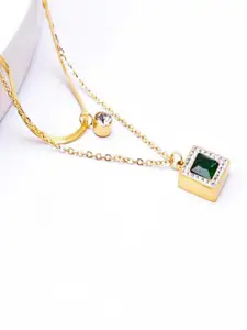 FIMBUL Gold-Plated Rhinestone & Emerald-Studded Necklace