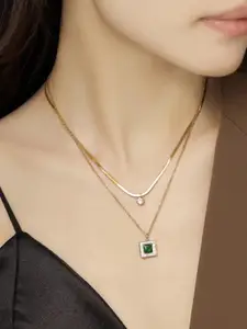 FIMBUL Gold-Plated Rhinestone & Emerald-Studded Necklace