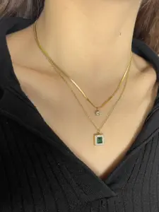 FIMBUL Set Of 2 Gold-plated Rhinestone & Emerald-Studded Pendant Chain