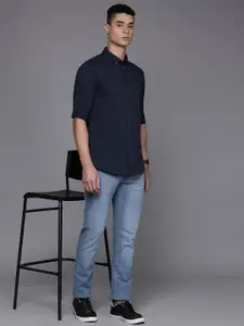 Louis Philippe Jeans Pure Cotton Self Design Textured Slim Fit Opaque Casual Shirt