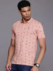 Louis Philippe Jeans Floral Printed Polo Collar Pure Cotton Slim Fit T-shirt