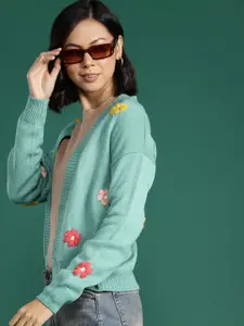 DressBerry Women Floral Acrylic Front-Open Sweater