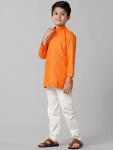Ramraj Boys Mandarin Collar Long Sleeves Straight Kurta with Pyjama