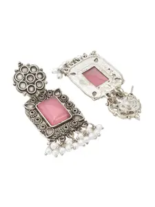 aadita Silver Artificial Stones Drop Earrings