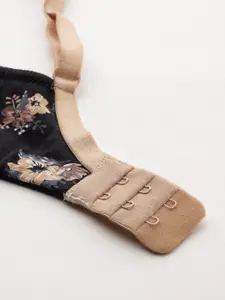 DressBerry Black Floral Printed Full Coverage Non Padded Everyday Bra - All Day Comfort