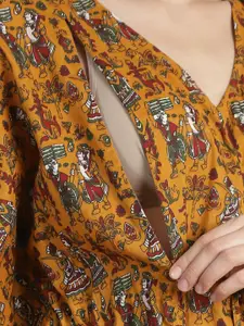 Secret Wish Floral Printed V-Neck Pure Cotton Maxi Maternity Kaftan Nightdress