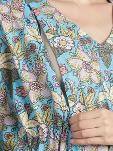 Secret Wish Floral Printed V-Neck Pure Cotton Maxi Maternity Kaftan Nightdress