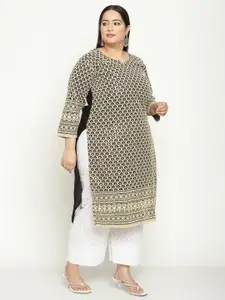QUEENLEY Plus Size Ethnic Motifs Chikankari Embroidered Straight Kurta
