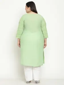 QUEENLEY Plus Size Ethnic Motifs Embroidered Chikankari Kurta