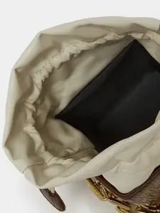 Styli Women's Brown Textured Drawstring Closure Hand Bag with Wide Chain