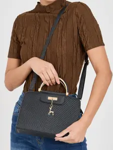 Styli Women Black Deer Pendant Tote Handbag with Detachable Strap