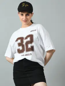 The Roadster Lifestyle Co. White Printed Cotton Oversized-Fit T-Shirt