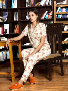 MAYSIXTY Floral Printed Lapel Collar Night Suit