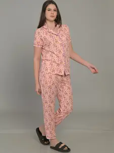 MAYSIXTY Floral Printed Lapel Collar Night Suit