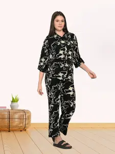 MAYSIXTY Floral Printed Shirt Collar Night Suit