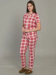 MAYSIXTY Checked Lapel Collar Pure Cotton Night Suit