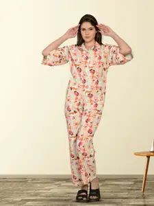 MAYSIXTY Floral Printed Lapel Collar Night Suit