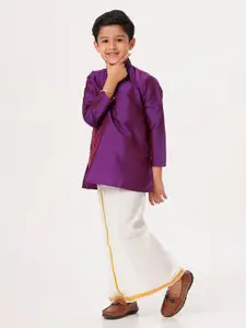 Ramraj Boys Mandarin Collar Long Sleeves Straight Kurta With Dhoti