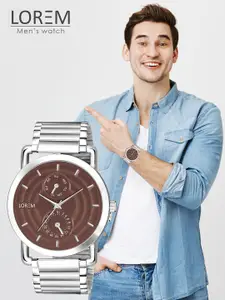 LOREM Men Embellished Dial & Stainless Steel Bracelet Style Straps Analogue Watch LR123-A