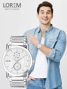 LOREM Men Patterned Dial & Stainless Steel Bracelet Style Straps Analogue Watch LR121-A