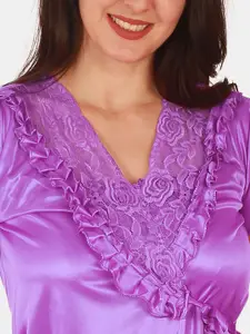 Be You Floral Lace Shoulder Straps Satin Maxi Nightdress With Robe