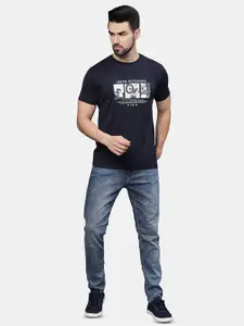 t-base Men Typography Printed Applique T-shirt