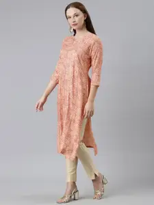 KALINI Ethnic Motifs Printed V-Neck Three-Quarter Sleeves Straight Kurta