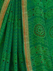 Mitera Green Bandhani Printed Pure Chiffon Bandhani Saree