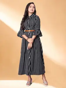 Anouk Striped Gown With Belt Midi Dress