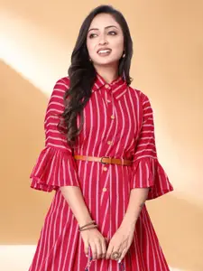 Anouk Striped Bell Sleeve Crepe Shirt Midi Dress