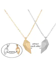 Peora Set Of 2 Silver & Gold-Plated Heart Shaped Pendant With Chain