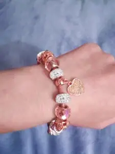 Peora Women Rose Gold-Plated Cubic Zirconia Studded Charm Bracelet