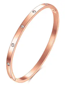Peora Rose Gold-Plated Cubic Zirconia Studded Bangle-Style Bracelet