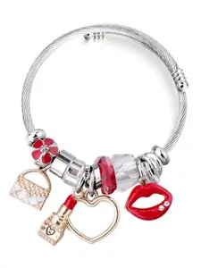 Peora Women Silver-Plated Artificial Stones Studded Charm Bracelet