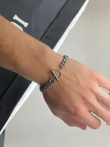 Peora Men Silver-Plated Stainless Steel Link Bracelet