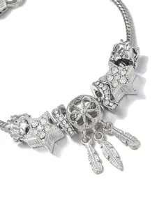 Peora Women Cubic Zirconia Studded Silver-Plated Charm Bracelet