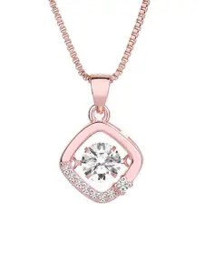 Peora Rose Gold-Plated American Diamond Stone Studded Pendants With Chains