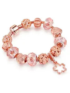 Peora Women Rose Gold-Plated Cubic Zirconia Studded Charm Bracelet