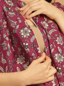 Secret Wish Floral Printed Pure Cotton Maxi Maternity Kaftan Nightdress